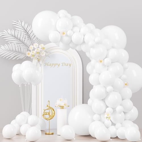 Voircoloria 130pcs White Balloons Different Sizes 18" 12" 10" 5" Party Latex Balloons for Birthday Baby Shower Graduation ...