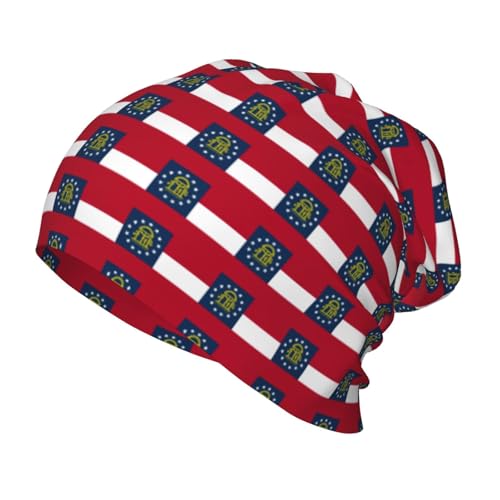 Georgia Flag Print Beanie Hat Soft Thermal Cap Winter Headwear for Cold Indoor Outdoor Activities Black