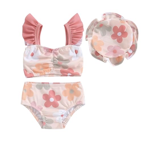 Xiaodriceee Toddler Baby Girl Two Piece Swimsuit Floral Print Fly Sleeve Tankini Bathing Suit Beach Swimwear Bikini