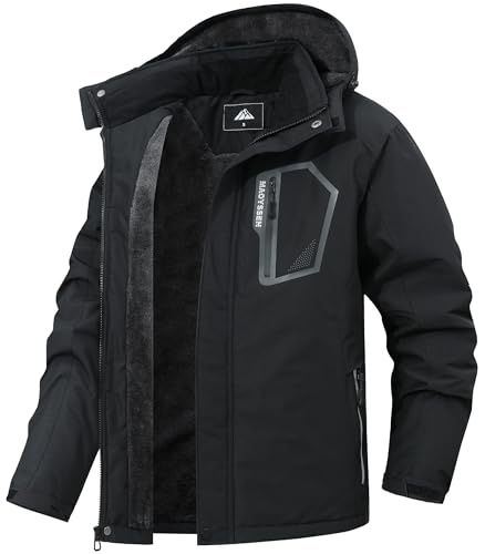 MAOYSSEN Men’s Warm Ski Jacket,Waterproof Fleece Lined Hooded Outdoor Cold Weather Jacket with Multi-Pockets
