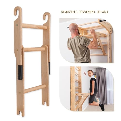 Swedish Ladder Wall Bars with Pull-Up Bar & Dip Station – Wooden Stall Bars, Multifunctional Home Gym Wall Ladder for Stre...