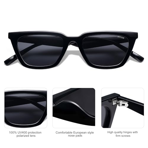 SOJOS Polarized Narrow Square Cateye Sunglasses for Women Retro Trendy Driving Glasses SJ2169