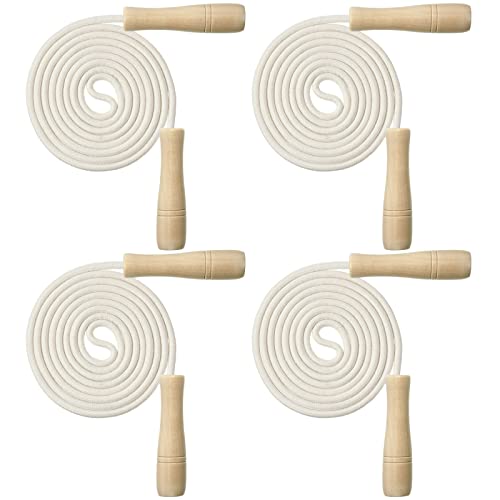 Hungdao 4 Pcs Jump Ropes for Kids with Wooden Handle Cotton Braided Adjustable Skipping Rope for Exercise Fitness Jumping ...