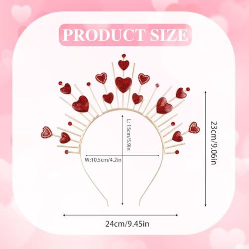 Cohortstar Valentine’s Day Glitter Heart Headband Cupid Arrow Tiara Head Bopper for Women Red Rhinestone Hair Accessories ...