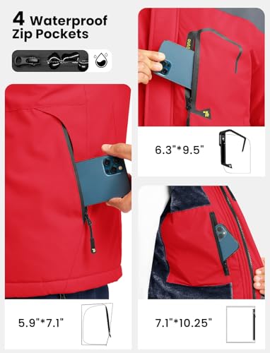 TBMPOY Men's Winter Jackets Skiing Waterproof Snow Thick Fleece Lined Hooded Utility Cold Weather Warm Outdoor Ice Work