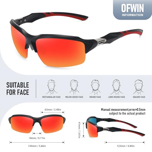 Ofwin Polarized Sports Sunglasses for Men Women Wrap Around Half Frame Cycling Fishing Bike Running Sun Glasses UV Protection