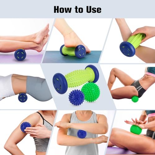 Massage Ball - 3 in 1 - with Foot Roller & Spiky Balls, Plantar Fasciitis Relief and Heel Spur Relief, Foot Roller Massage...