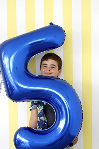 5 Balloon Numbers 40 Inch Blue Birthday Decorations for 5th Boys Girls, Self Inflating Big Navy Number Balloons for 15 25 ...