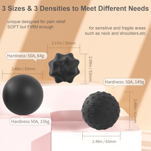 JIEJUNJIE Silicone Massage Balls Set for Myofascial Release,Yoga Deep Tissue,Trigger Point Therapy & Foot Plantar Fasciiti...