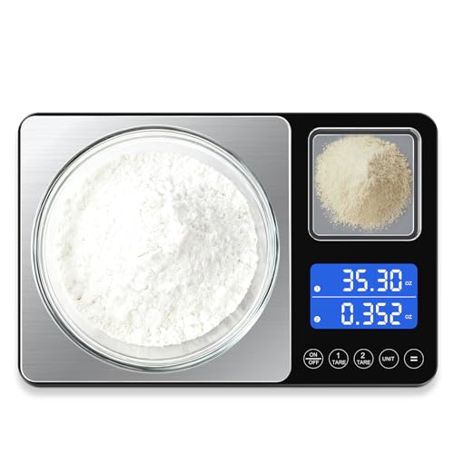 Digital Dual Platform Kitchen Scale, 33 lb Large & 1.1 lb Mini Food Scale with Dual-Line LCD Display, Stainless Steel, Hig...