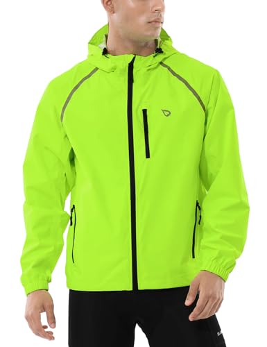 baleaf Men's Rain Jacket Waterproof Windbreaker Raincoat Running Cycling Hiking Gear Hood Lightweight Reflective Packable