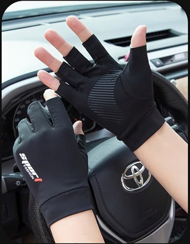 Eohak Men UV Protection Fishing Gloves Summer Non Slip Fingerless Gloves for Driving Hiking Cycling Gloves