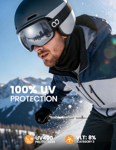 Lamicall Ski Goggles with 3X Anti-Fog - 100% UV Protection, OTG, Gifts for Skiing, Snowboard, Snowmobile, Men, Women