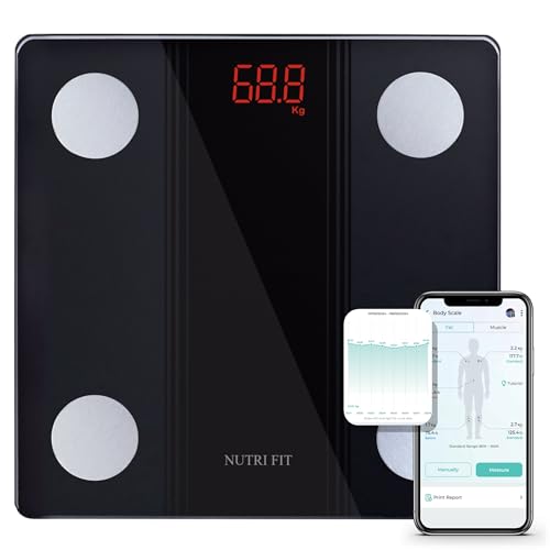 NUTRI FIT Bathroom Scale Smart Digital Bluetooth Scales for Body Weight, Body Fat, BMI Body Composition Analyzer Weighing ...