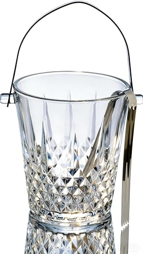 Glass Ice Bucket with Handle and Stainless Steel Tongs - Glass Ice Buckets for Party,Wine, Beer, Champagne, Cocktail Bar, ...