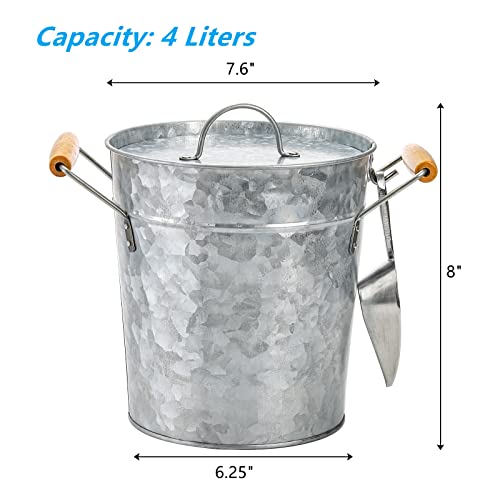 Frcctre Farmhouse 4 Liter Ice Bucket with Lid, Galvanized Metal Beverage Tub with Scoop and Handles, Drink and Wine Chille...