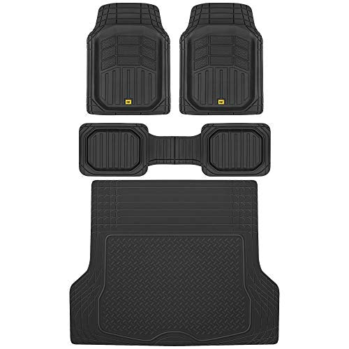BDK Cat® CAMT-9013 (3-Piece) Large Heavy Duty Rubber Car Floor Mats with Trunk Cargo Liner, Trim to Fit Front & Rear Combo...