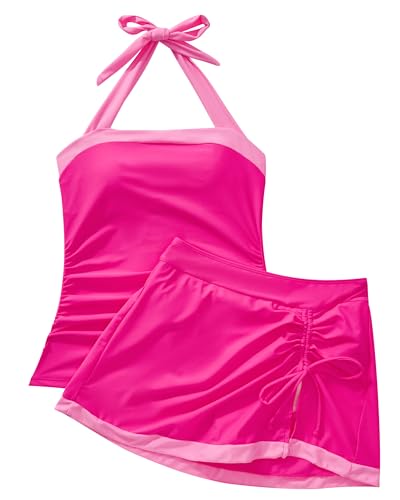 SUUKSESS Women Tummy Control Tankini Swimsuits with Skirt Backless Bathing Suit
