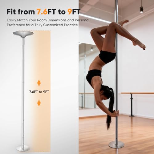 Professional 45mm Dancing Pole for Home, Spinning & Static Pole Dance Fitness Pole, Adjustable Height 7.6ft-9ft, Removable...