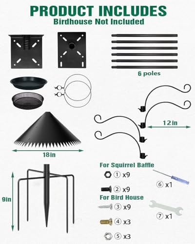 Boostool Bird Feeder Pole, 108 inch Bird Feeder Stand Station with Squirrel Proof Baffle, Outdoors Birdhouse Pole Heavy Du...