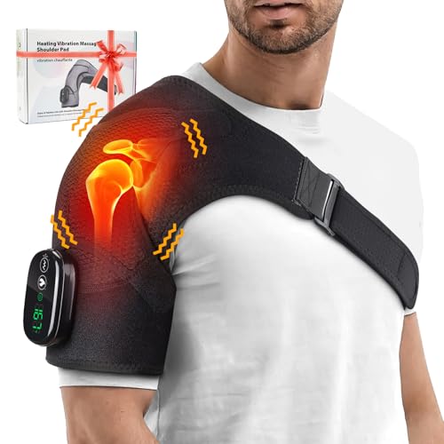 Cordless Portable Shoulder Heating Pad & Massager, Heating Vibration Shoulder Wrap, Shoulder Brace for Pain Relief, Rotato...