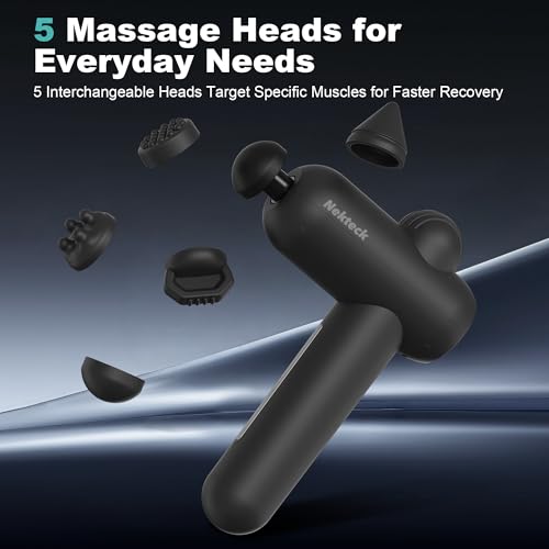 Nekteck Massage Gun Deep Tissue - 12mm Amplitude, 30 Speeds, Full-Body Muscle Relaxation Device with 5-Head for Pain Relie...