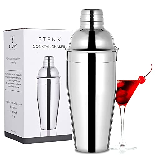 Etens Bar Cocktail Shaker, 24 oz Martini Shaker Drink Mixer with Built-In Strainer for Bartending – Stainless Steel Barten...