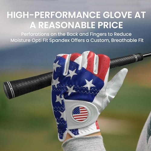 Amy Sport Golf Gloves Men Right Handed Golfer Left Hand Leather with Ball Marker Value 3 Pack, Color Leather Glove All Wea...
