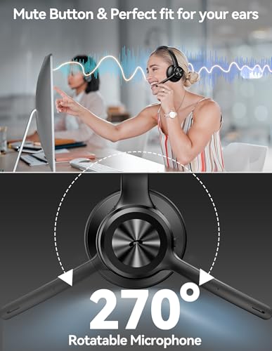 TECKNET Wireless Headset, Bluetooth Headset with Noise Cancelling Microphone - Rechargeable Bluetooth V5.2 Headphones, 50H...
