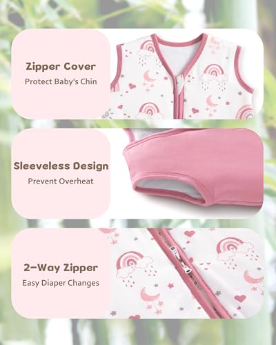 FIEMOL Rayon Made from Bamboo Baby Sleep Sack 6-12 Months, 1.0 Tog Baby Wearable Blanket, Soft Sleeping Bag for Newborn In...