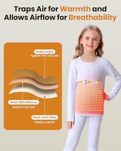 songcode Thermal Underwear for Kids long johns, Girls Thermal Underwear Set for Skiing, Kids Long Underwear Base Layer Winter