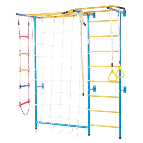 VEVOR Indoor Jungle Gym for Toddlers, 7-in-1 Climbing Playset with Carbon Steel Swedish Ladder, Wall Ladder, Pull-Up Bar, ...