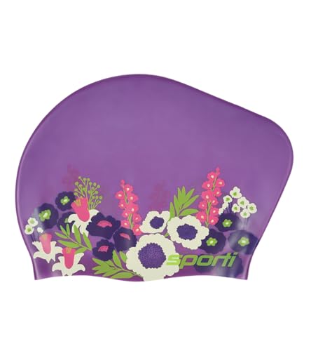 Sporti Silicone Swim Cap for Bun Long Hair Unisex Adult Protection Bathing Cap Anti-Slip Interior Grip, H 7.5" Opening 8.25"