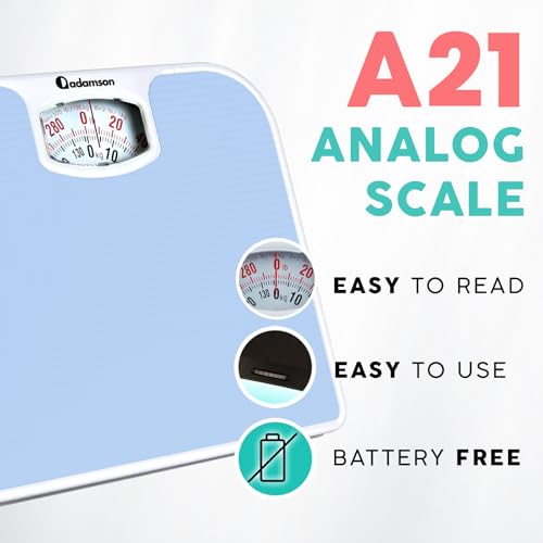 Adamson A21 Analog Scales for Body Weight - Up to 300 LB - New - Anti-Skid Rubber Surface + Large Numbers - Analog Bathroo...