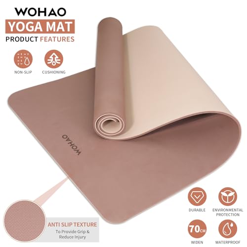 WOHAO Extra Thick 8mm Yoga Mat, 72"x28" Non Slip Exercise Mat, Reversible 2-Sided Dual Color Premium POE Material, with Ca...