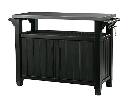 Keter Unity XL Portable Outdoor Table with Stainless Steel Top for Kitchen Prep and Outdoor Storage Cabinet for Grilling A...