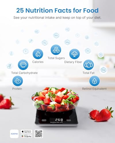 RENPHO Digital Kitchen Scale, Smart Food Weight Scale with Nutritional Calculator, Gram Scale for Weight Loss Cooking Baki...