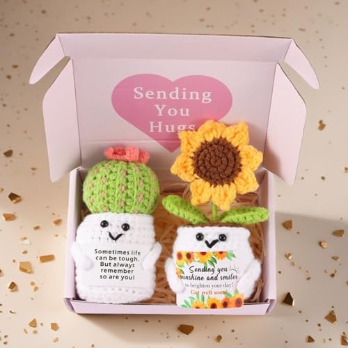 Munutix Get Well Gifts for Women - Positive Sunflower Crochet Surgery Recovery and Cancer Care Comfort Gifts, Get Well Soo...