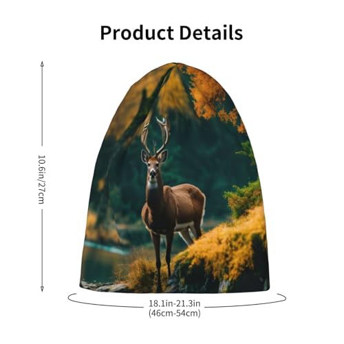 Bkdogkt Deer Bear Moose Print Beanie Hat Soft Thermal Cap Winter Headwear for Cold Indoor Outdoor Activities Black