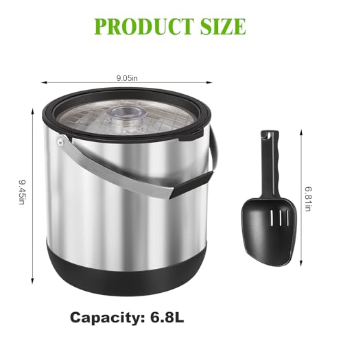 7QT/6.8L Large Insulated Ice Bucket for Parties, Double-Wall Beverage Bucket with Scoop & Lid,Keeps Champagne, Wine, Beer ...