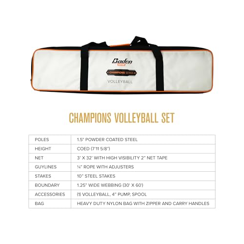 Baden Volleyball Net Set, Volleyball Bag, Adjustable Poles, & Boundary Lines, Portable Volleyball Net for Backyard or Outd...