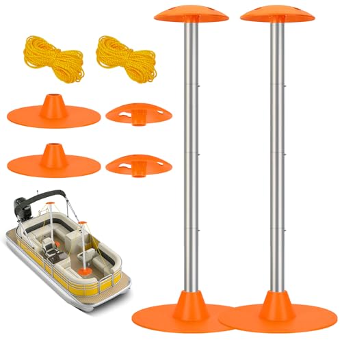 Tuszom Boat Cover Support Pole Systems with Anti-UV PE Ropes & 9" ABS Base, Highly Stable Windproof Support Pole - Adjustb...