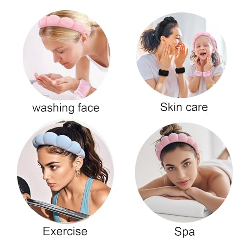 KYHYFJMD Spa Headbands for Washing Face Soft Puffy Bubble Headbands Wristband for Women Girls Makeup Skin Care Facial Beau...