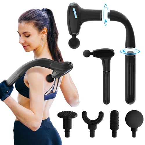 Binxalin 3-in-1 Detachable Massage Gun with Extension Handle, Long Handle Back Massager Deep Tissue, 4 Heads, 4 Speeds, Pr...
