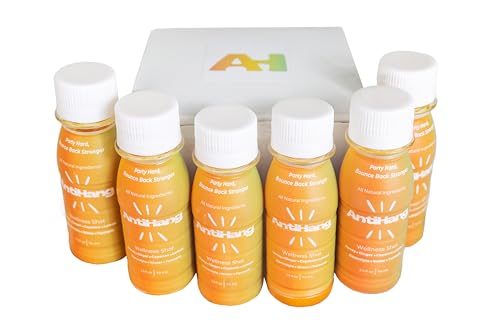 ANTIHANG Ginger Turmeric Wellness Shot - Weekend Recovery & Immunity Support - Honey Cayenne Electrolytes Lemon - Zero Sug...