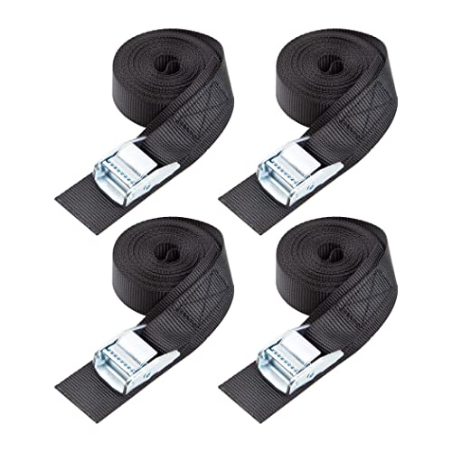 Cartman 1" x 15'Lashing Straps with Adjustable Cam Buckle Cargo Tie Down with Protective Pad, 4 Pack, Black