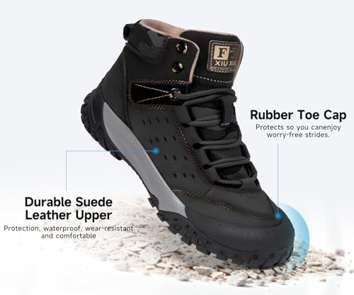KEFUWU Men's Hiking Boots Waterproof Non-Slip Leather Mid Top Ankle Boot Lightweight Hiker Breathable Trekking Boot