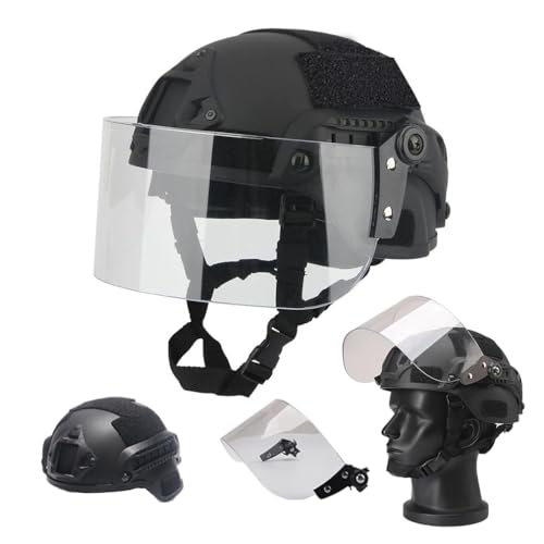 LEJUNJIE Tactical MICH 2000 Fast Helmet with Clear Riot Visor Face Shield Sliding Goggles for Airsoft Paintball CS War Gam...