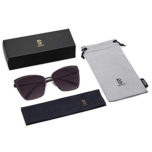 SOJOS Cateye Sunglasses for Women Fashion Mirrored Lens Metal Frame SJ1086