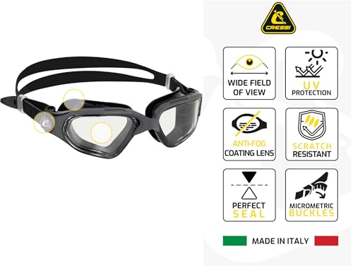 Cressi Clear Eyes Swimming Goggles - Soft Silicone Seal - Anti-Fog & Wide Vision - Impact-Resistant & UV Defense